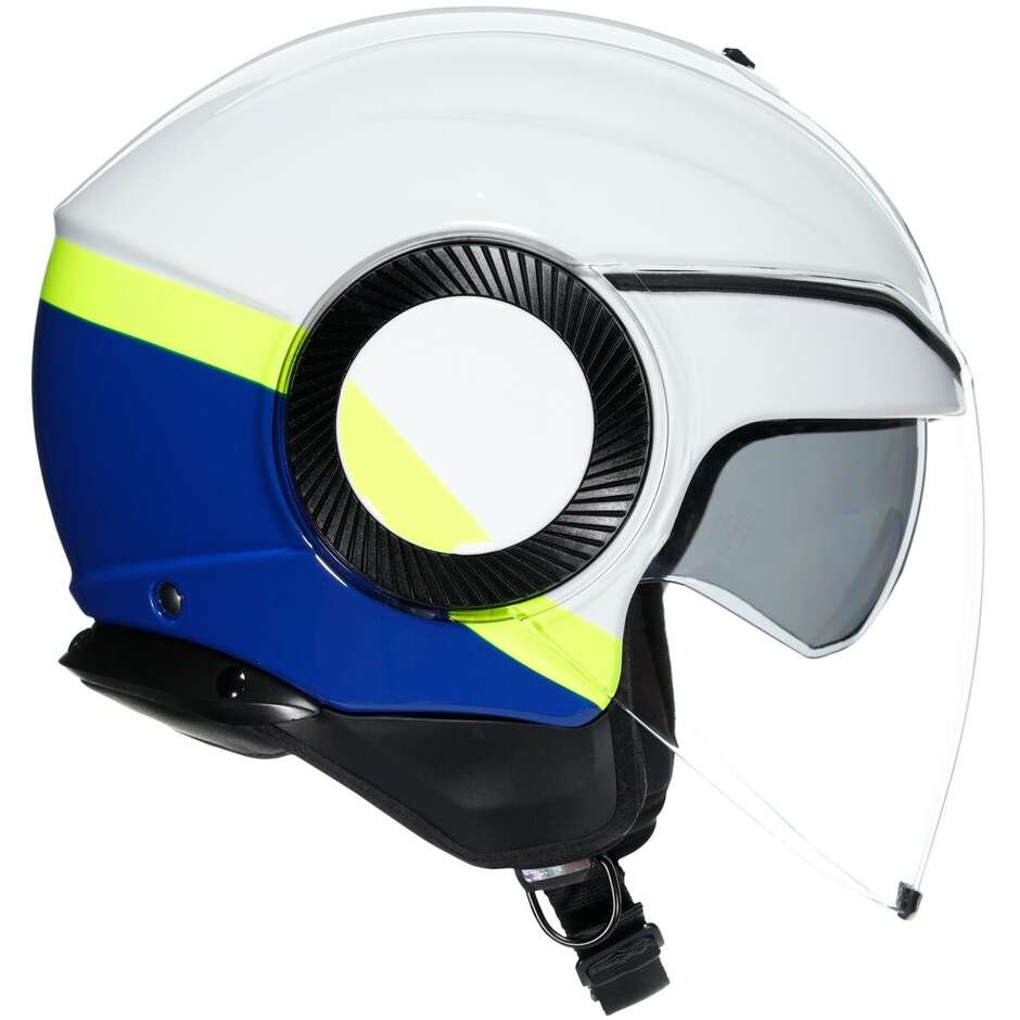 Agv ORBYT BLOCK Jet Motorcycle Helmet White Blue Yellow Fluo