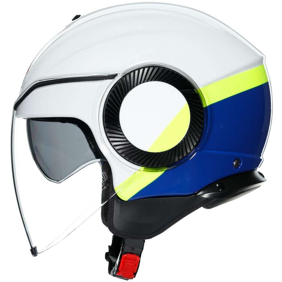 Agv ORBYT BLOCK Jet Motorcycle Helmet White Blue Yellow Fluo