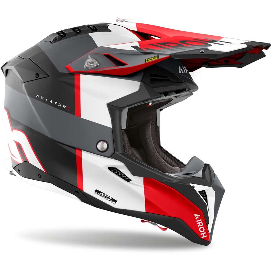 Airoh AVIATOR 3 MONARCH Cross Enduro Motorcycle Helmet Grey Red Matt