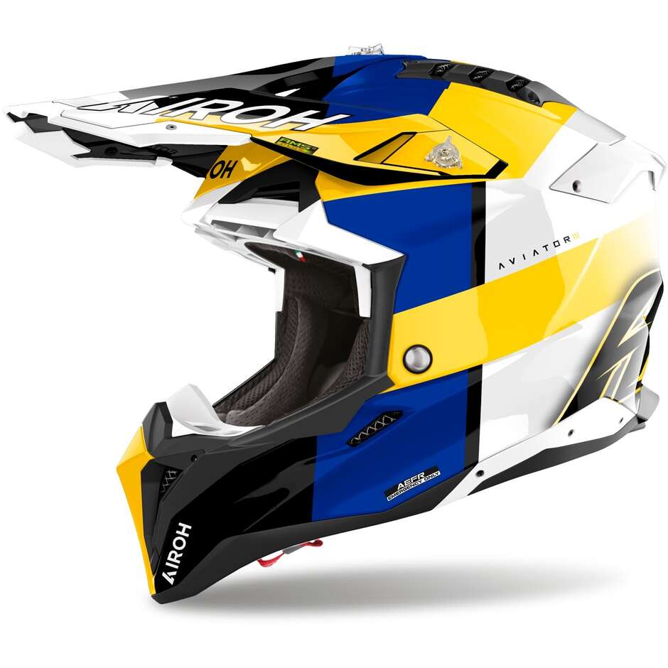 Airoh AVIATOR 3 MONARCH Motocross Enduro Helmet Blue Yellow Gloss