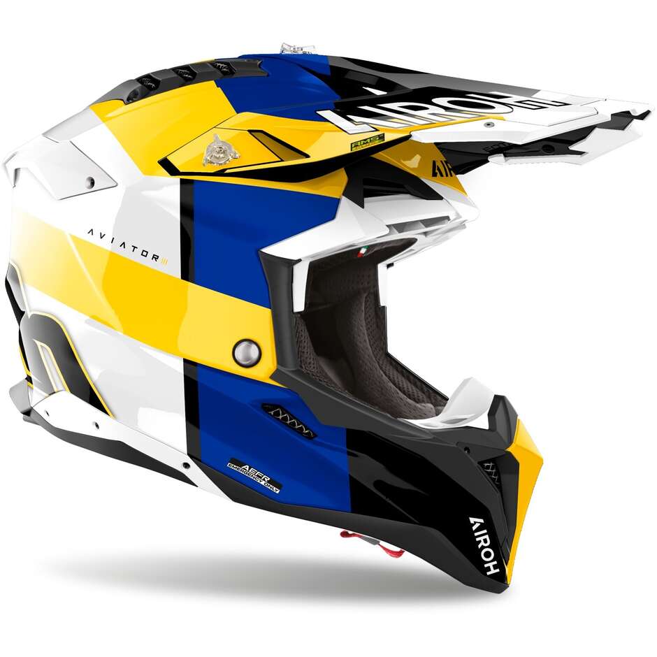 Airoh AVIATOR 3 MONARCH Motocross Enduro Helmet Blue Yellow Gloss