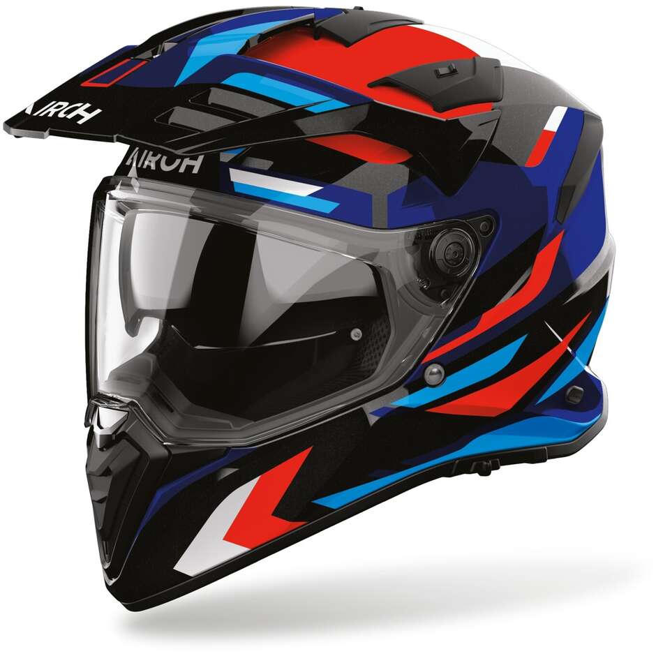 Airoh BADX-X GLITCH Adventure Motorcycle Helmet Glossy Blue Red
