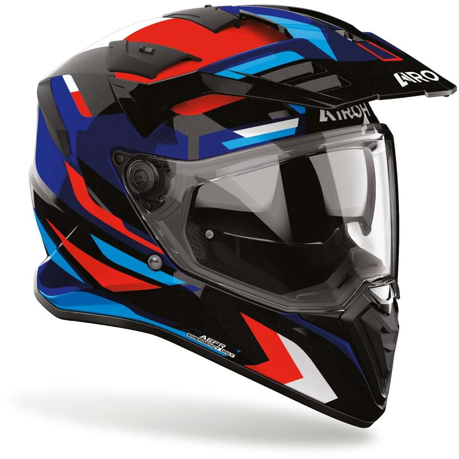 Airoh BADX-X GLITCH Adventure Motorradhelm Glänzend Blau Rot