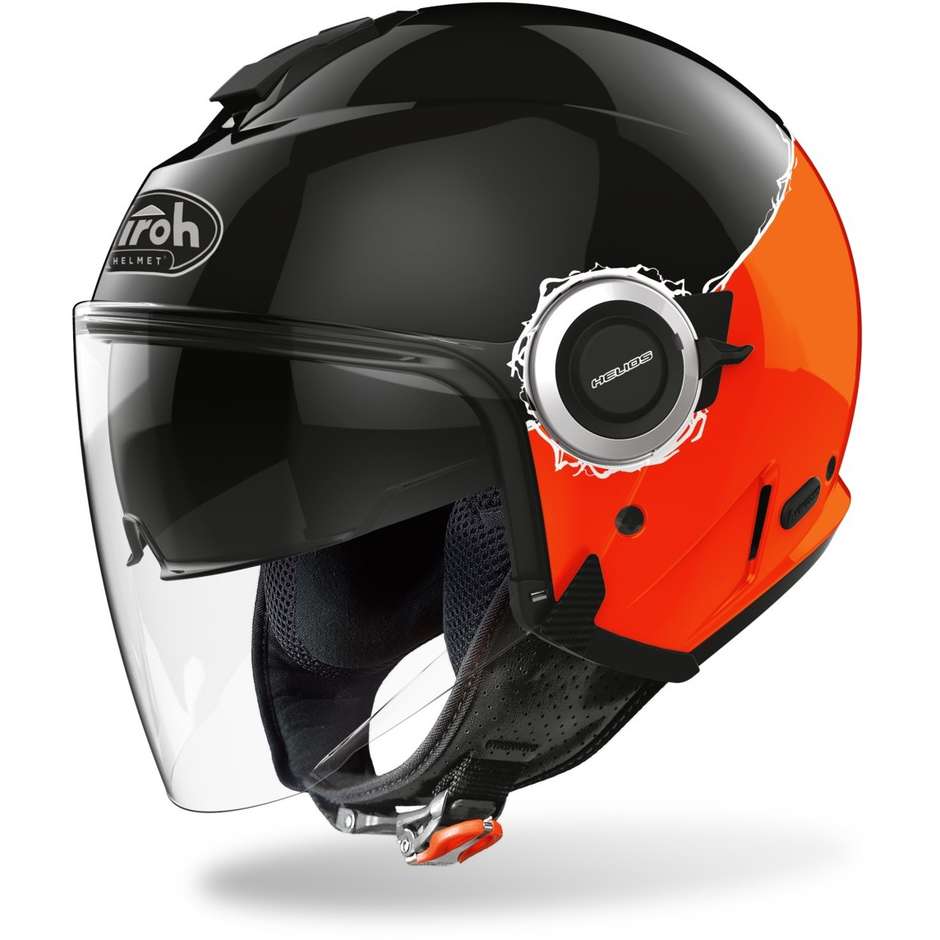 Airoh HELIOS Double Visor Jet Motorcycle Helmet Black Orange Glossy