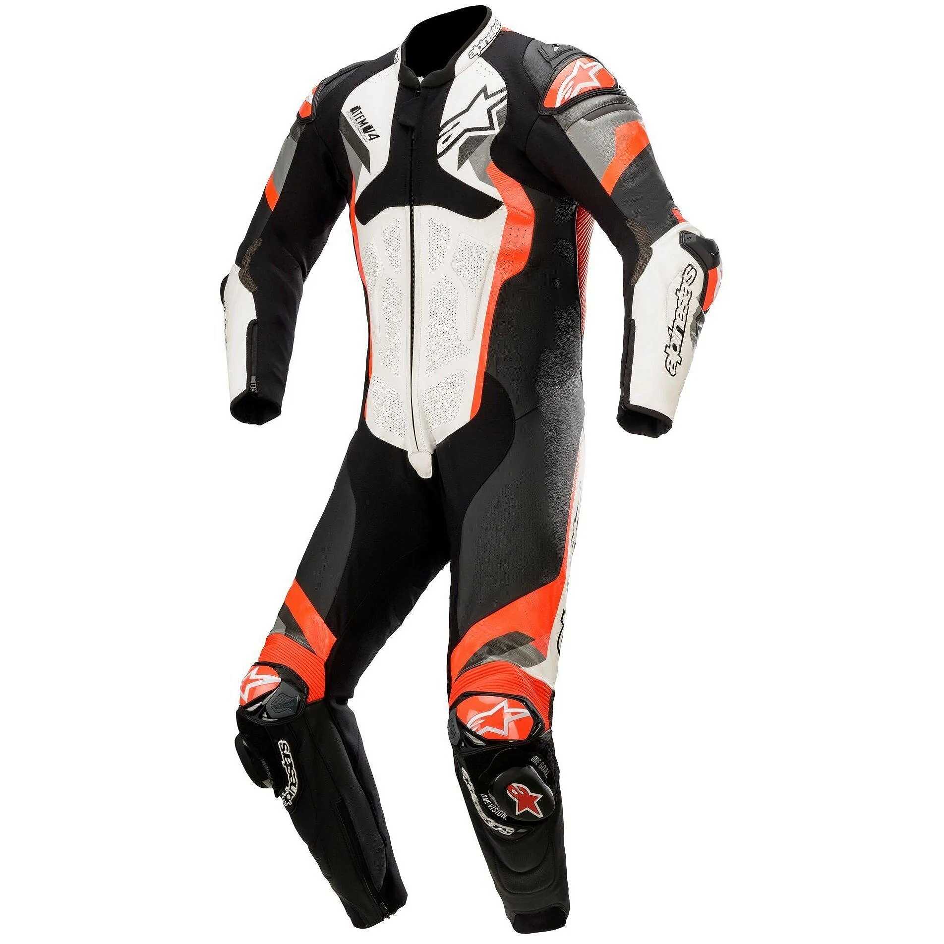 Alpinestars ATEM V4 1 PC Full Motorcycle Suit Gray Fluo Red Black