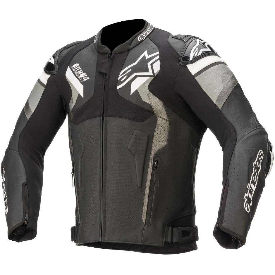 Alpinestars ATEM V4 Leather Motorcycle Jacket White Gray Black