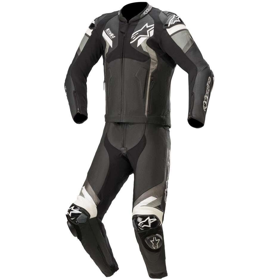 Alpinestars ATEM V4 LEATHER SUIT 2 PC Divisible Motorcycle Suit White Gray Black
