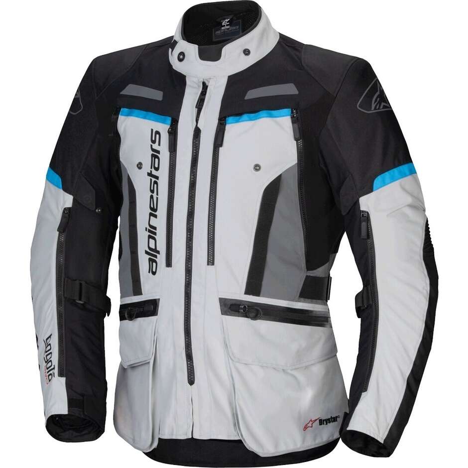 Alpinestars BOGOTA' PRO DRYSTAR Motorcycle Jacket Ice Grey Black Cyan