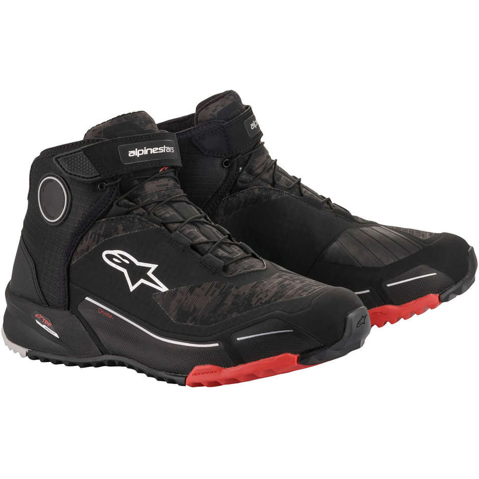 Alpinestars CR-X DRYSTAR Motorcycle Shoes Red Camo Black
