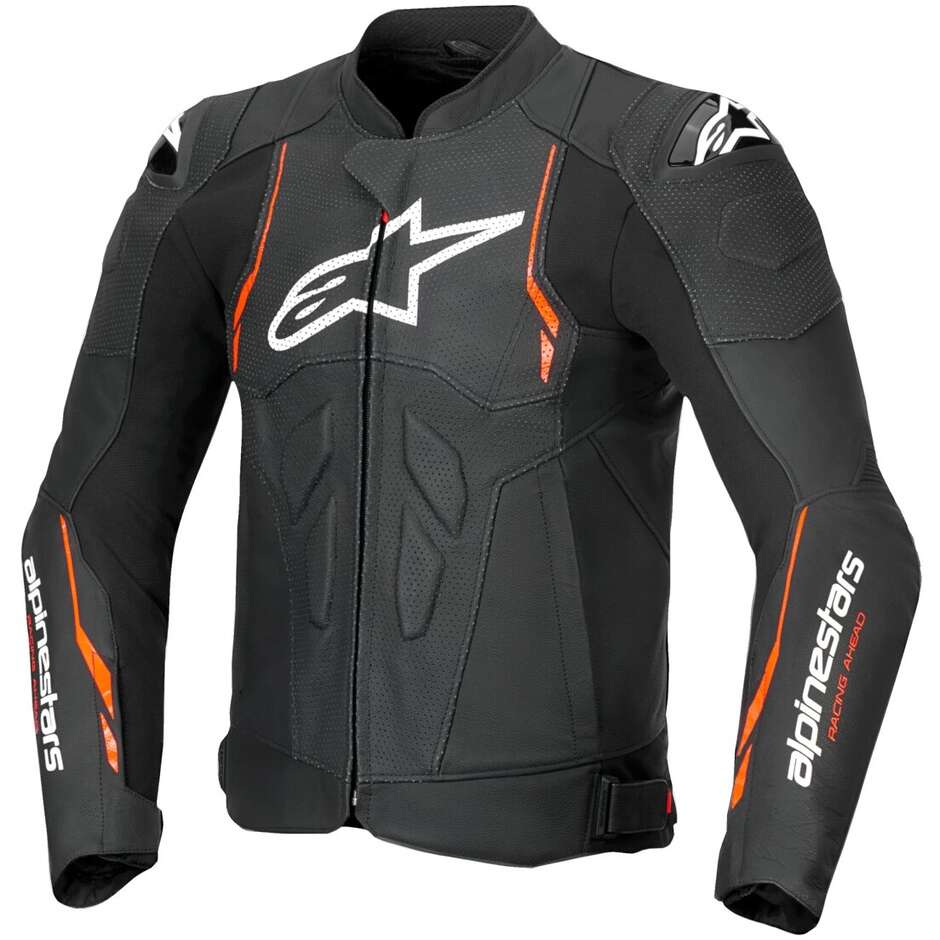Alpinestars DUSK AIRFLOW Leather Motorcycle Jacket Black Fluorescent Red