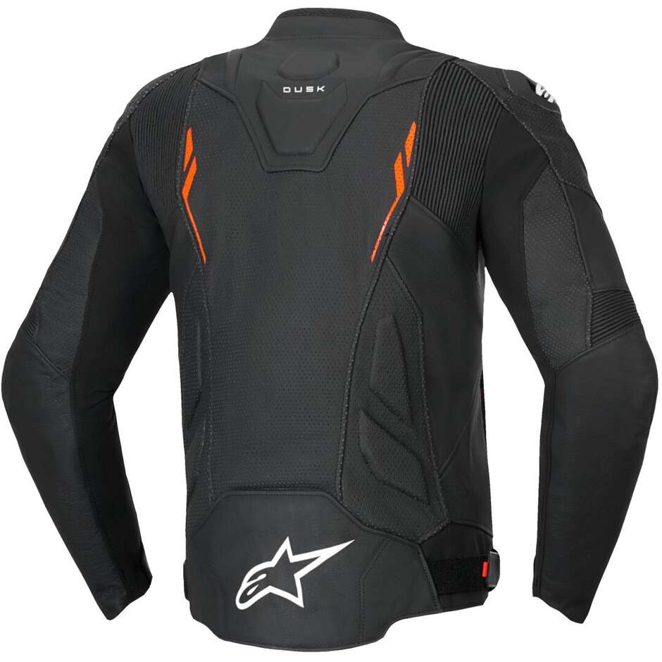 Alpinestars DUSK AIRFLOW Leather Motorcycle Jacket Black Fluorescent Red