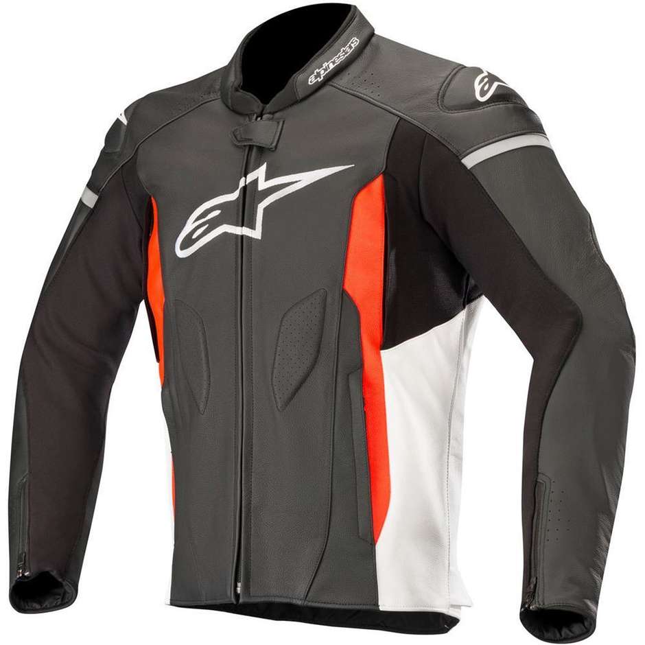 Alpinestars FASTER Leather Motorcycle Jacket Black White Red Fluo