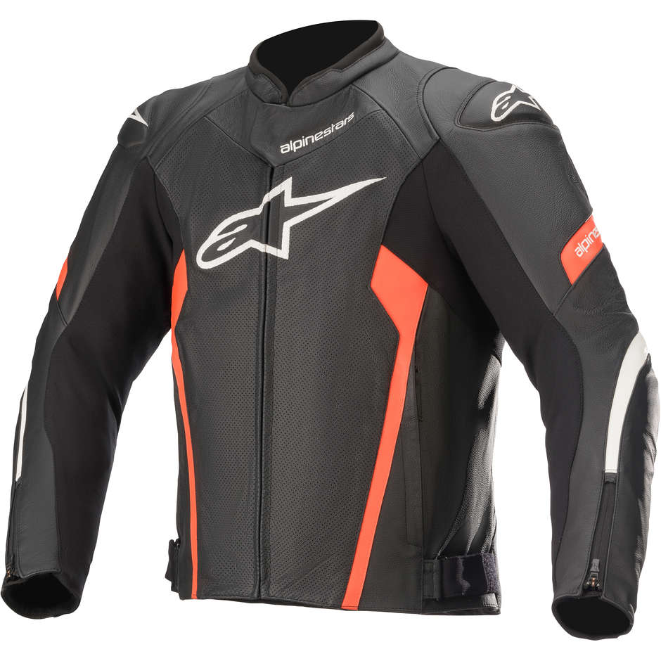 Alpinestars FASTER V2 AIRFLOW Leather Motorcycle Jacket Black White Red Fluo