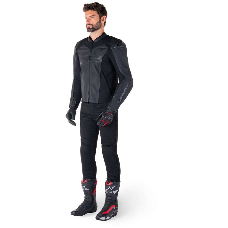 Alpinestars FASTER V3 AIRFLOW Leather Motorcycle Jacket Black Black