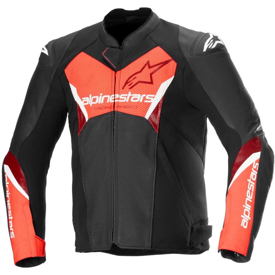 Alpinestars FASTER V3 AIRFLOW Leather Motorcycle Jacket Black Fluorescent Red