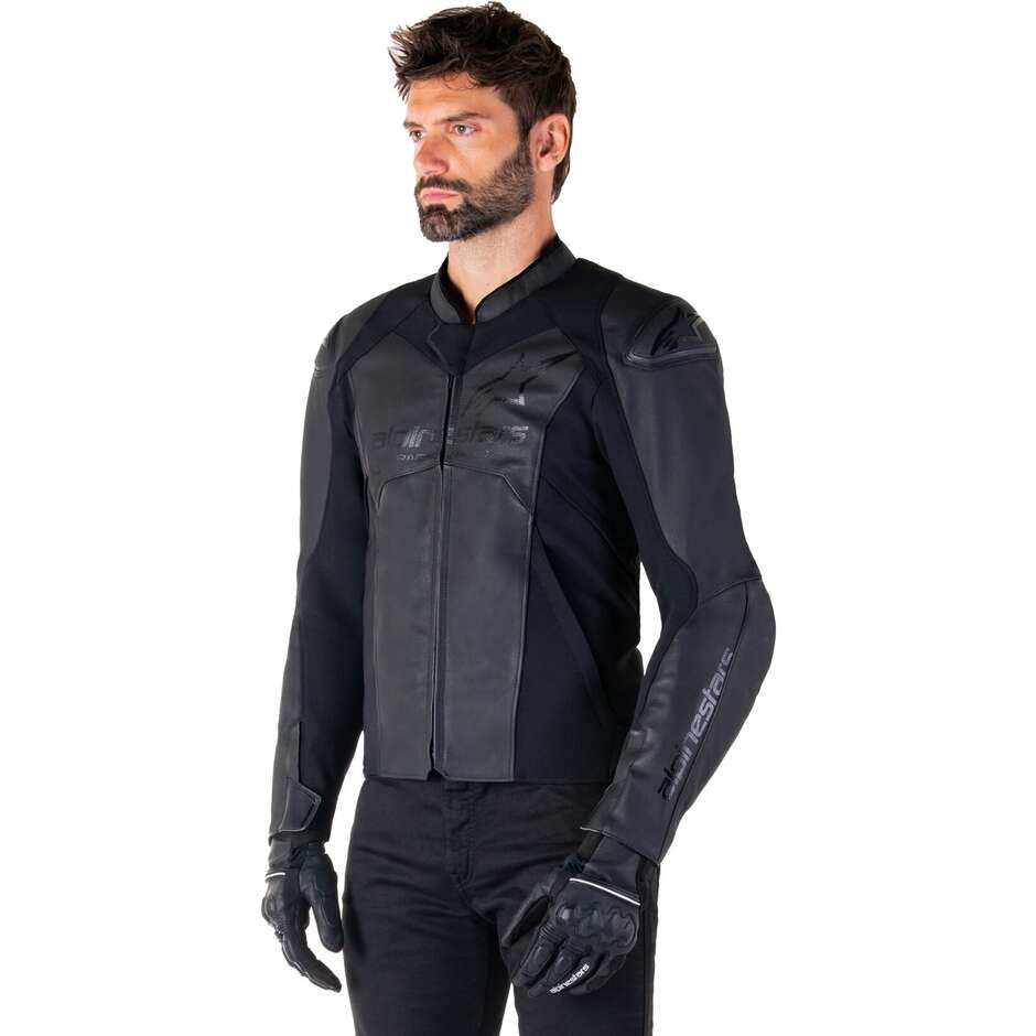 Alpinestars FASTER V3 Leather Motorcycle Jacket Black Black