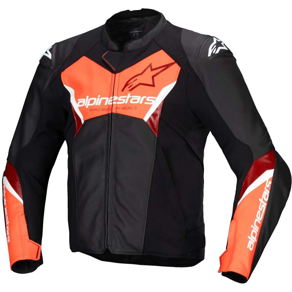 Alpinestars FASTER V3 Leather Motorcycle Jacket Black Fluorescent Red