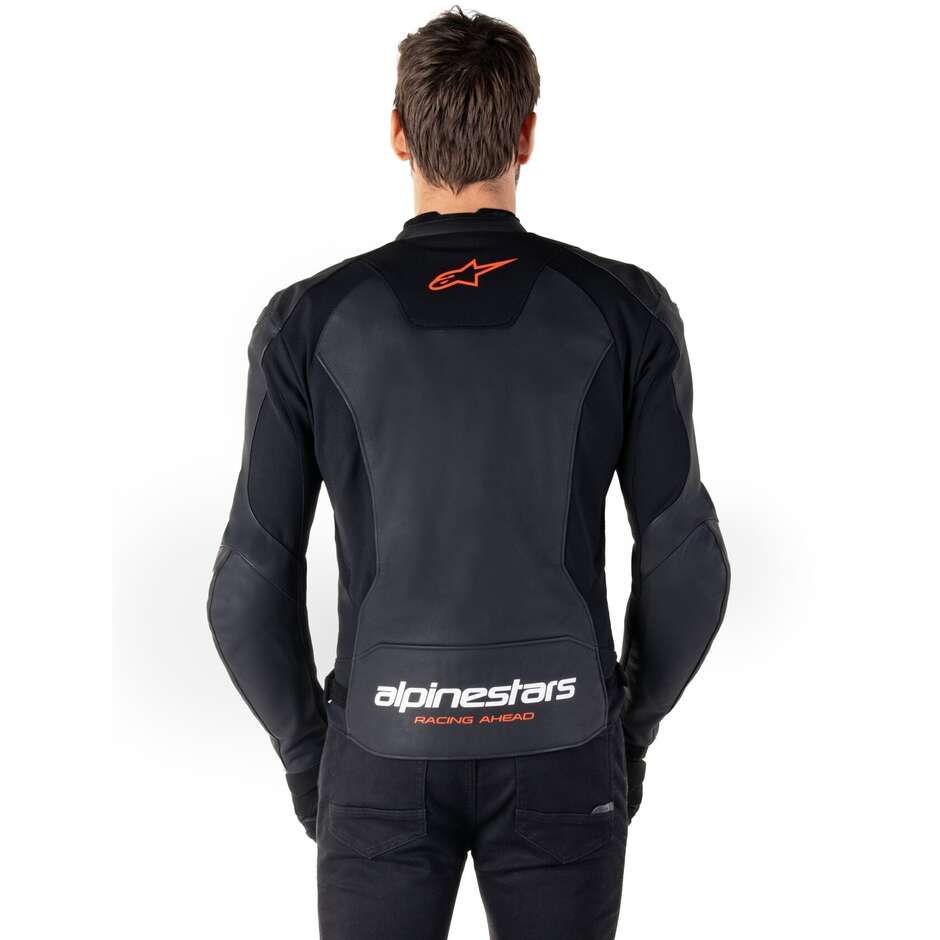 Alpinestars FASTER V3 Leather Motorcycle Jacket Black Fluorescent Red