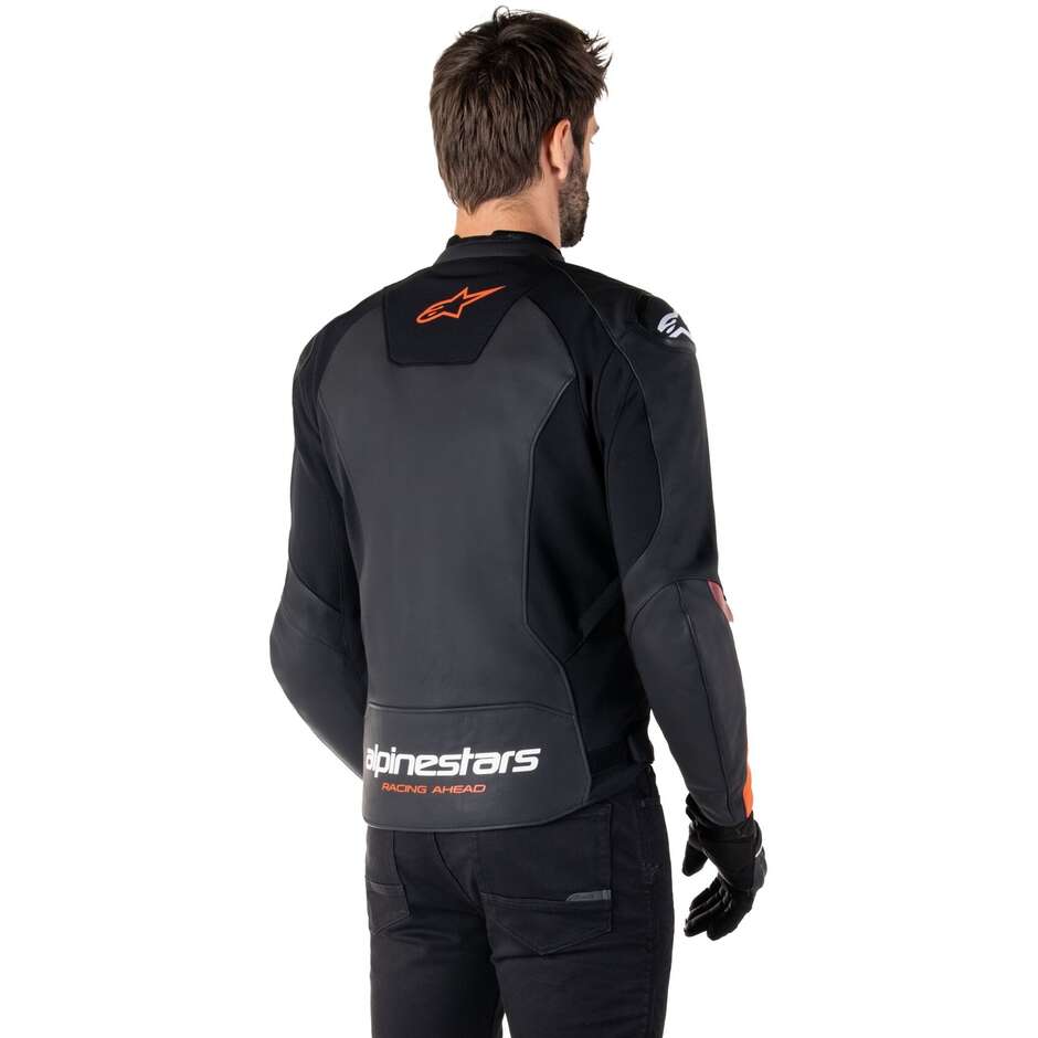 Alpinestars FASTER V3 Leather Motorcycle Jacket Black Fluorescent Red