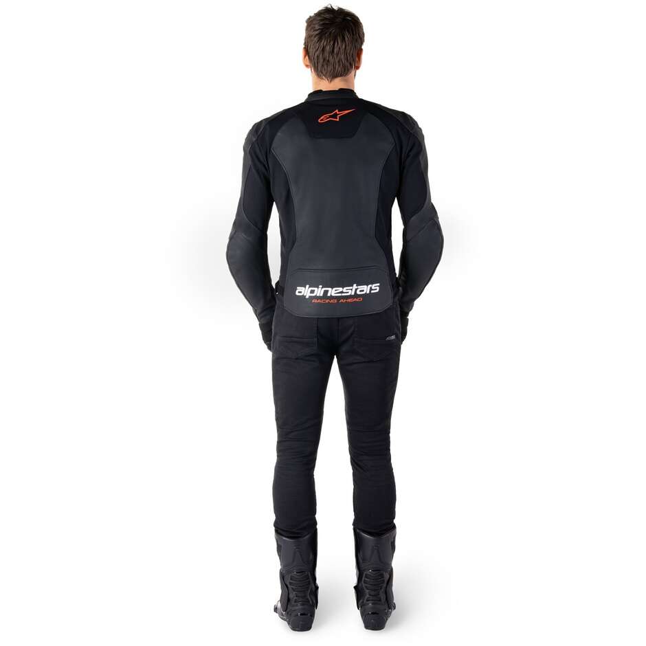 Alpinestars FASTER V3 Leather Motorcycle Jacket Black Fluorescent Red