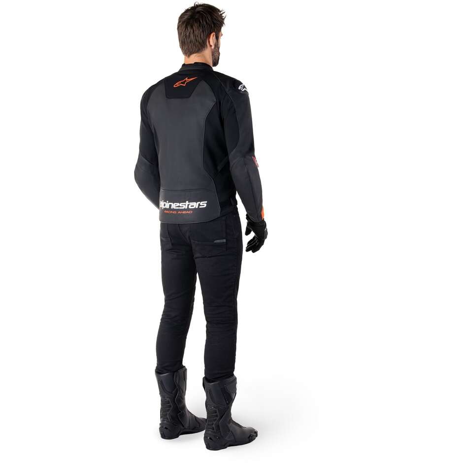 Alpinestars FASTER V3 Leather Motorcycle Jacket Black Fluorescent Red