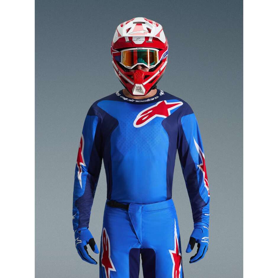 Alpinestars FLUID GRID Blau Rot Kreuz Enduro Motorradtrikot