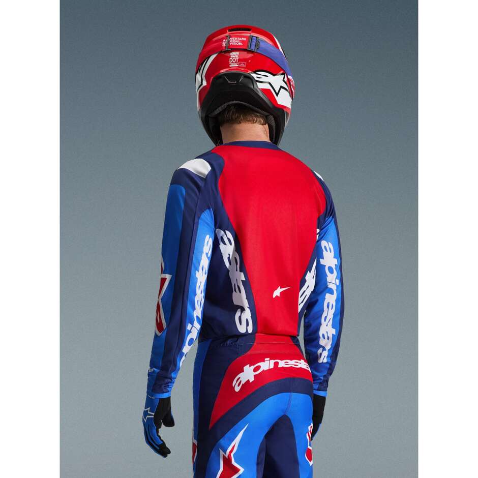 Alpinestars FLUID GRID Blau Rot Kreuz Enduro Motorradtrikot