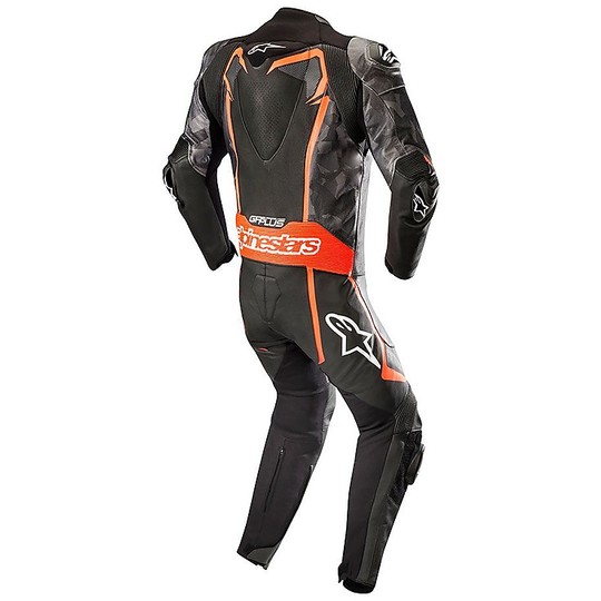 Alpinestars Full Moto Racing Leather Suit GP PLUS CAMO Black Red Fluo