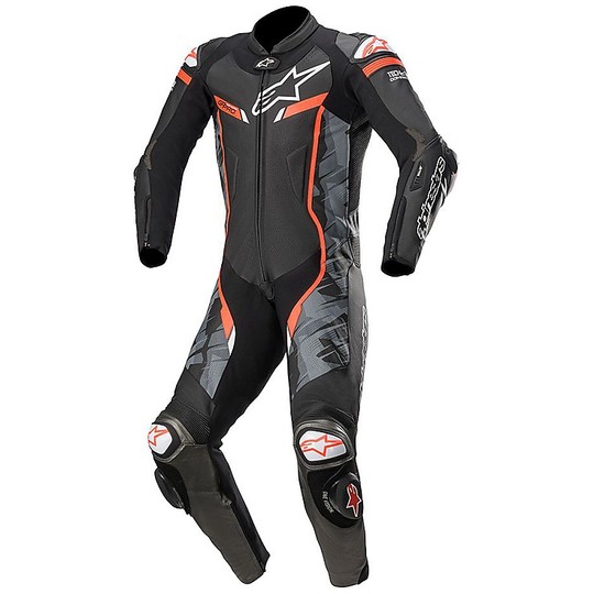 Alpinestars Full Moto Racing Leather Suit PRO PRO v2 1pc Tech-Air Compatible Black Camo Red Fluo