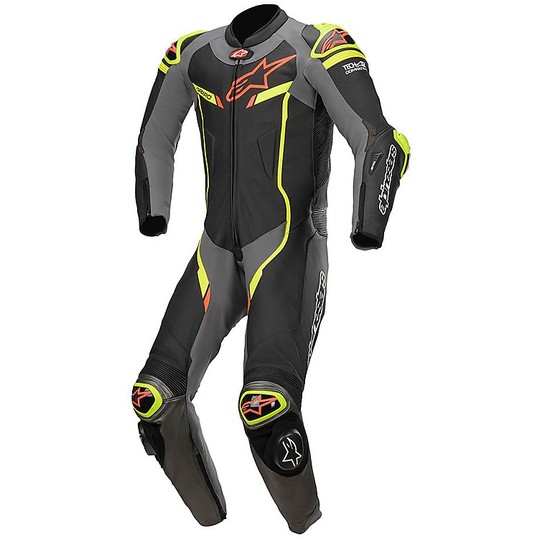 Alpinestars Full Moto Racing Leather Suit PRO PRO v2 1pc Tech-Air Compatible Black Yellow Fluo