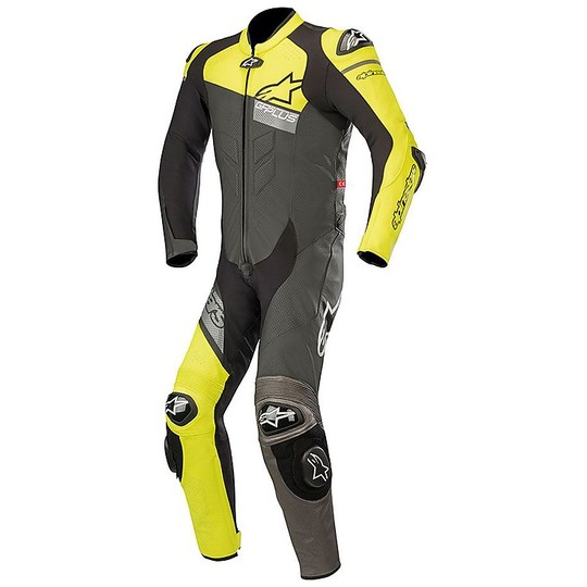 Alpinestars Full Moto Racing Lederkombi GP PLUS VENOM 1er Schwarz Gelb Fluo