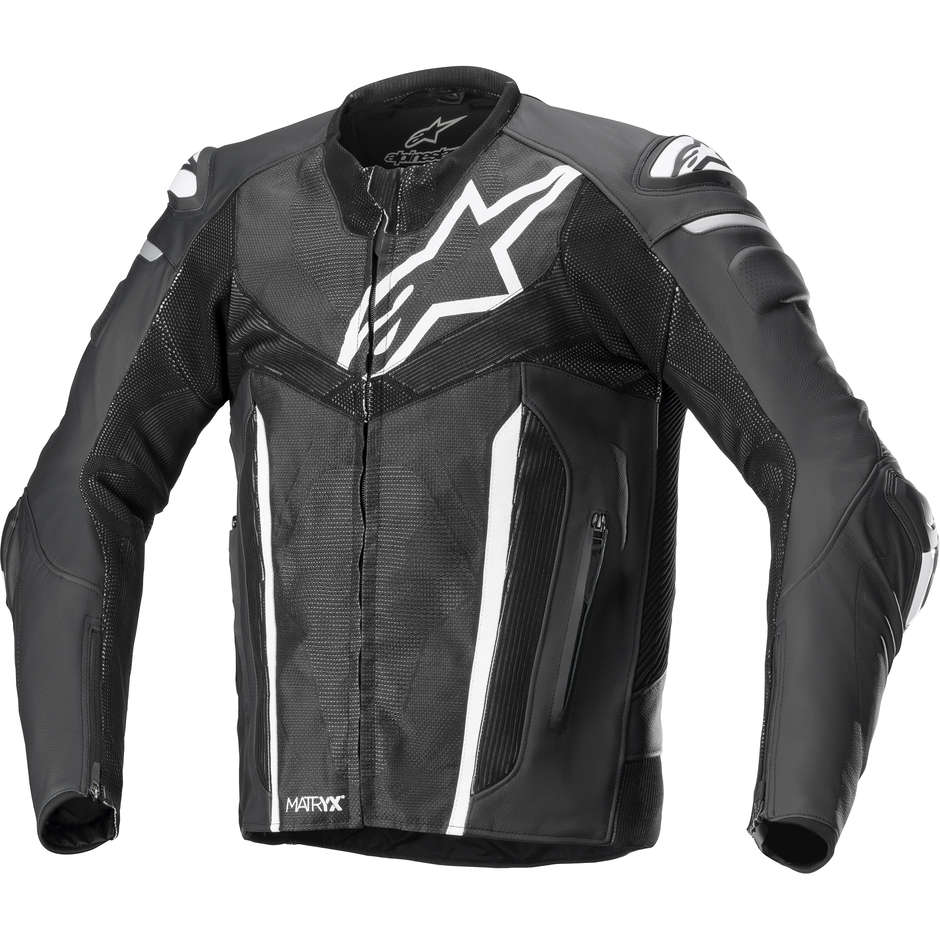 Alpinestars FUSION Black White Gray Leather Motorcycle Jacket
