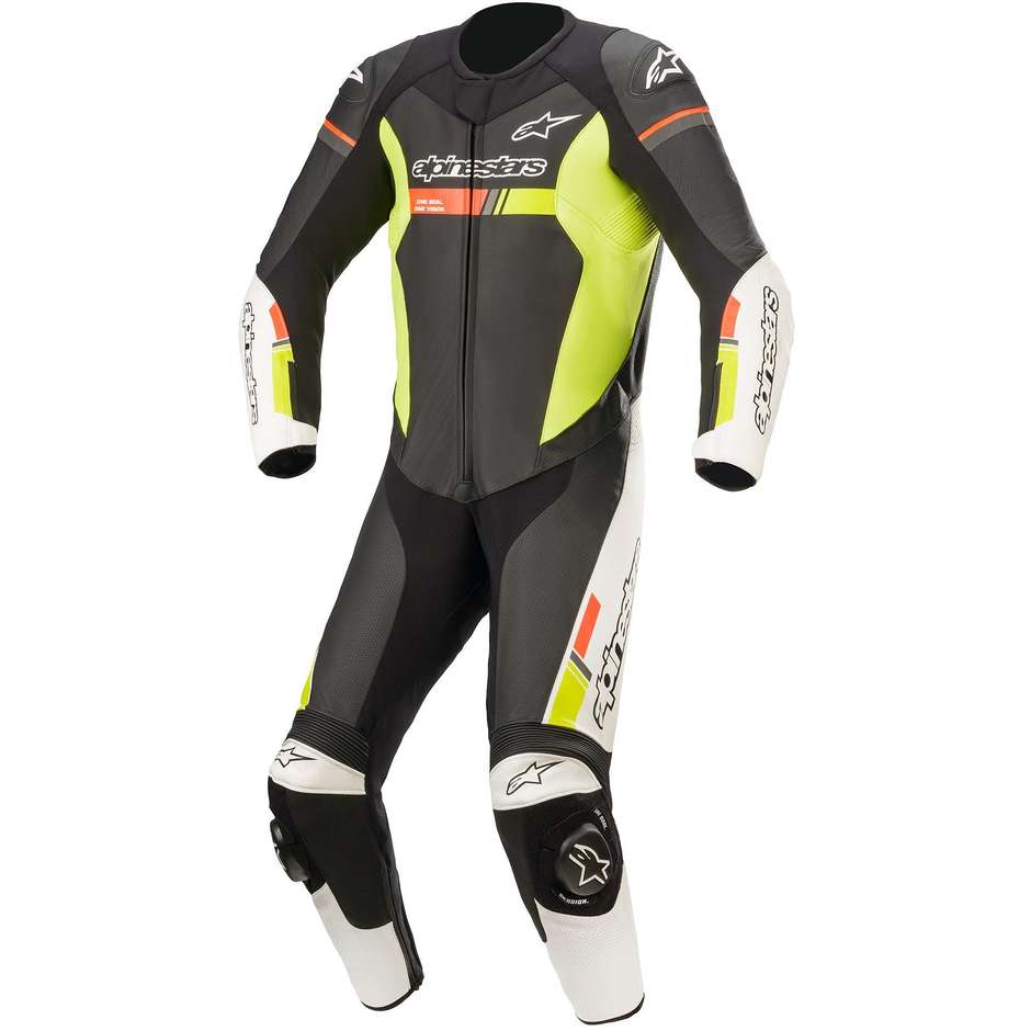 Alpinestars GP FORCE CHASER 1pc Leather Motorcycle Suit Black Red Yellow Fluo
