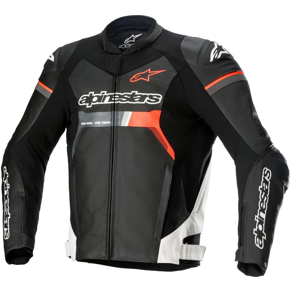 Alpinestars GP FORCE Fluo Red White Black Leather Motorcycle Jacket