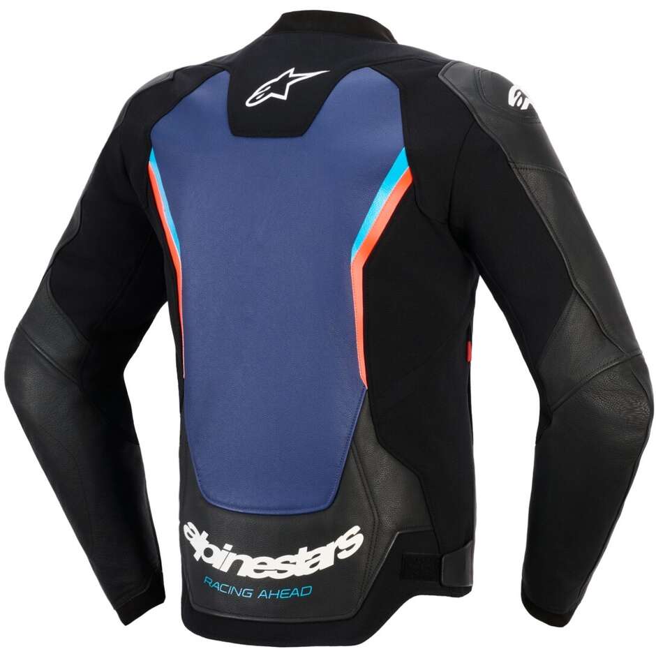 Alpinestars GP Force V2 Leder-Motorradjacke Schwarz Blau Rot Fluoreszierend
