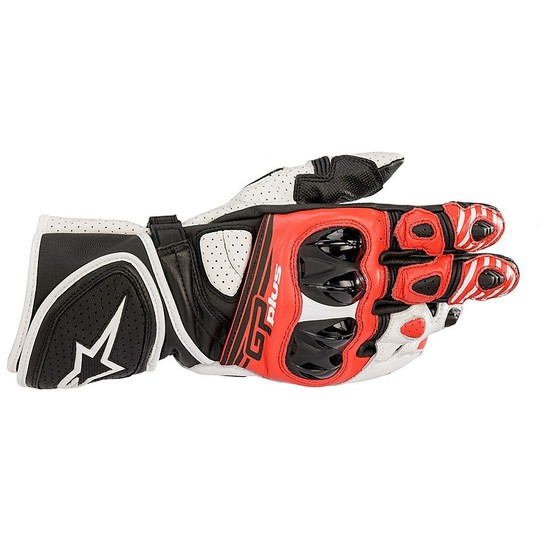 Alpinestars GP PLUS R v2 Motorcycle Leather Racing Gloves Black White Red Fluo