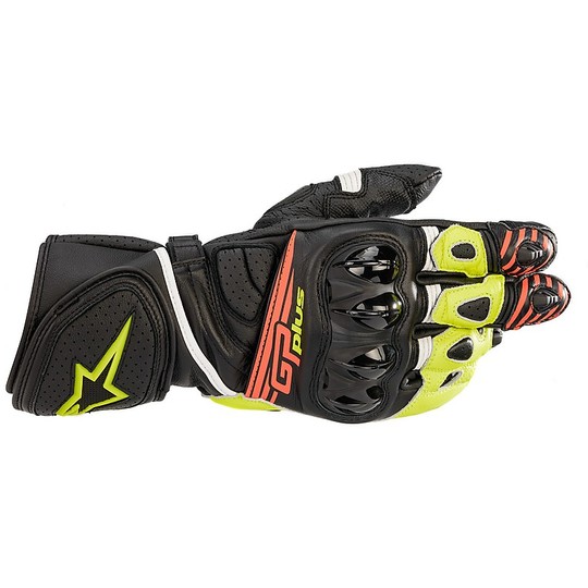 Alpinestars GP PLUS R v2 Racing Leather Gloves Black Yellow Red Fluo