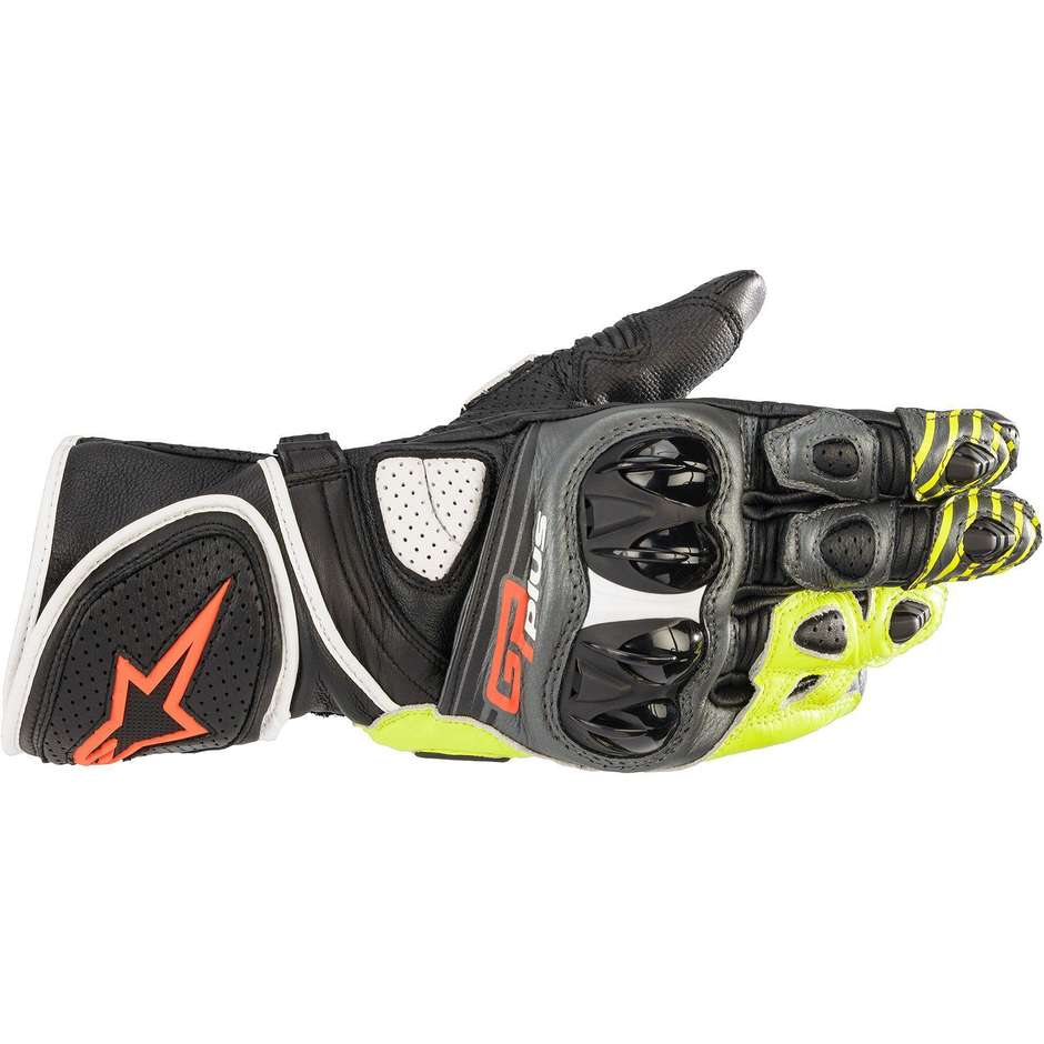 Alpinestars GP PLUS R v2 Racing Leather Motorcycle Gloves Metal Gray Black Yellow Fluo Red