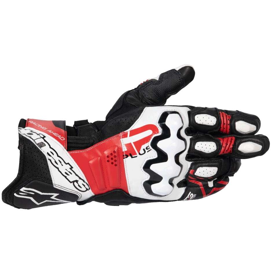 Alpinestars GP PLUS R V3 Leather Motorcycle Gloves Black White Bright Red