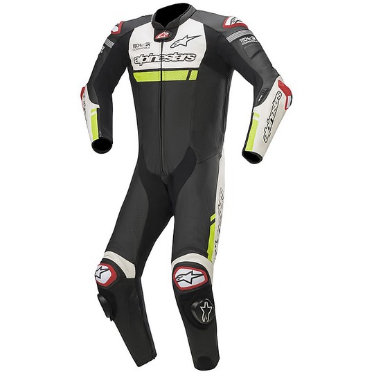 Alpinestars MISSILE IGNITION Tech Airo Compatible 1pc Full Leather Motorcycle Racing Suit Noir Blanc Jaune Fluo