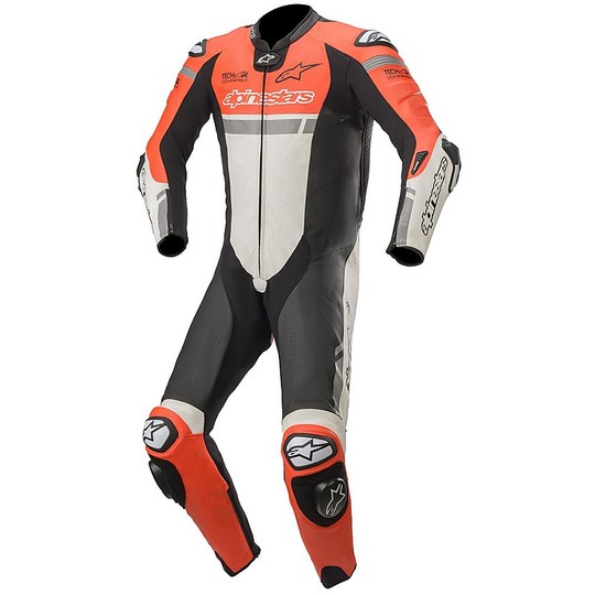 Alpinestars MISSILE IGNITION Tech Airo Compatible 1pc Full Leather Motorcycle Racing Suit Red Fluo White Black