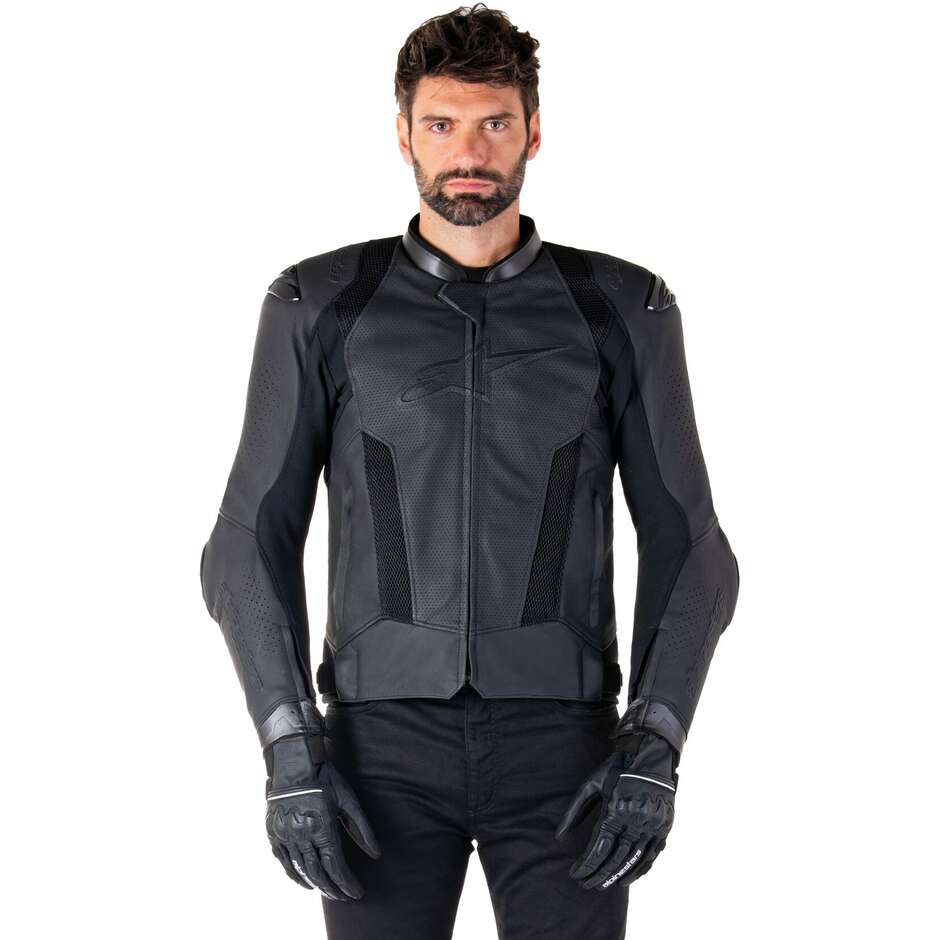 Alpinestars MISSILE V3 AIRFLOW Leather Motorcycle Jacket Black Black