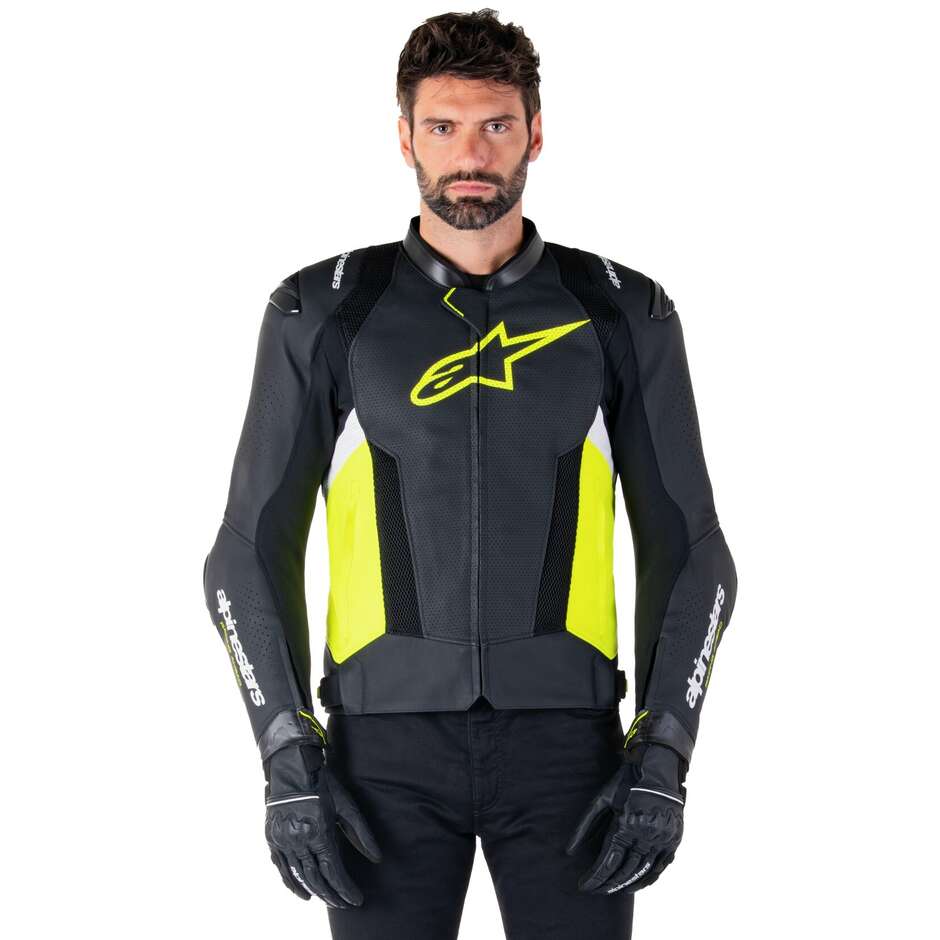 Alpinestars MISSILE V3 AIRFLOW Leather Motorcycle Jacket Black Fluorescent Yellow White