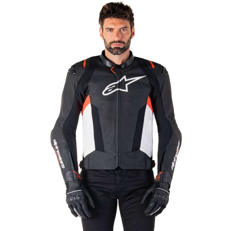 Alpinestars MISSILE V3 Leather Motorcycle Jacket Black White Red Fluorescent