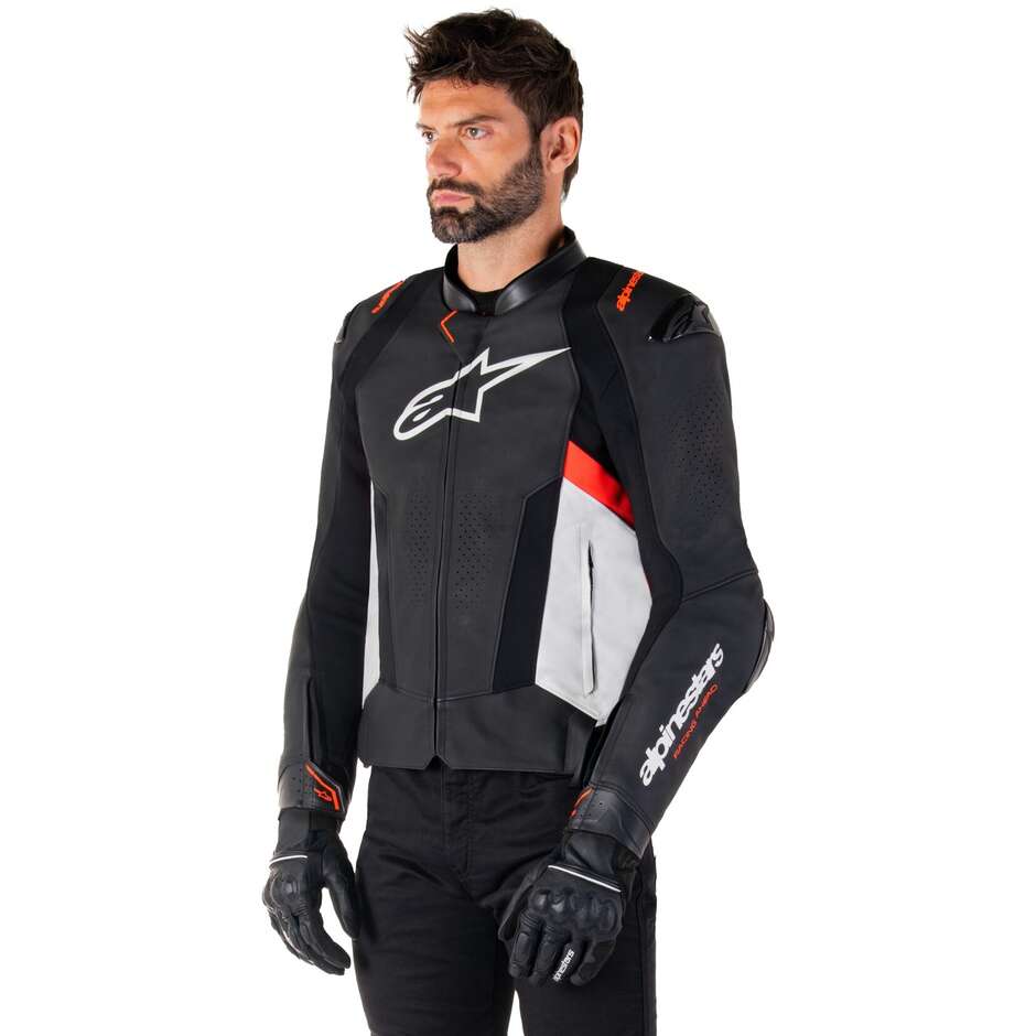 Alpinestars MISSILE V3 Leather Motorcycle Jacket Black White Red Fluorescent