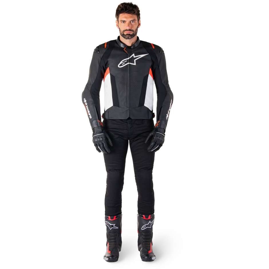 Alpinestars MISSILE V3 Leather Motorcycle Jacket Black White Red Fluorescent
