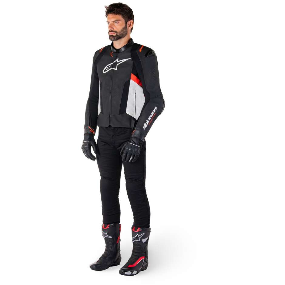 Alpinestars MISSILE V3 Leather Motorcycle Jacket Black White Red Fluorescent