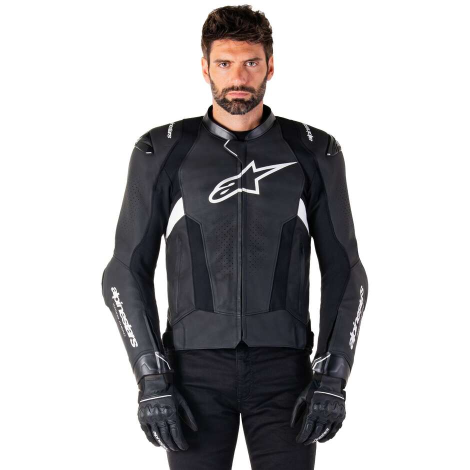 Alpinestars MISSILE V3 Leder-Motorradjacke Schwarz Weiß