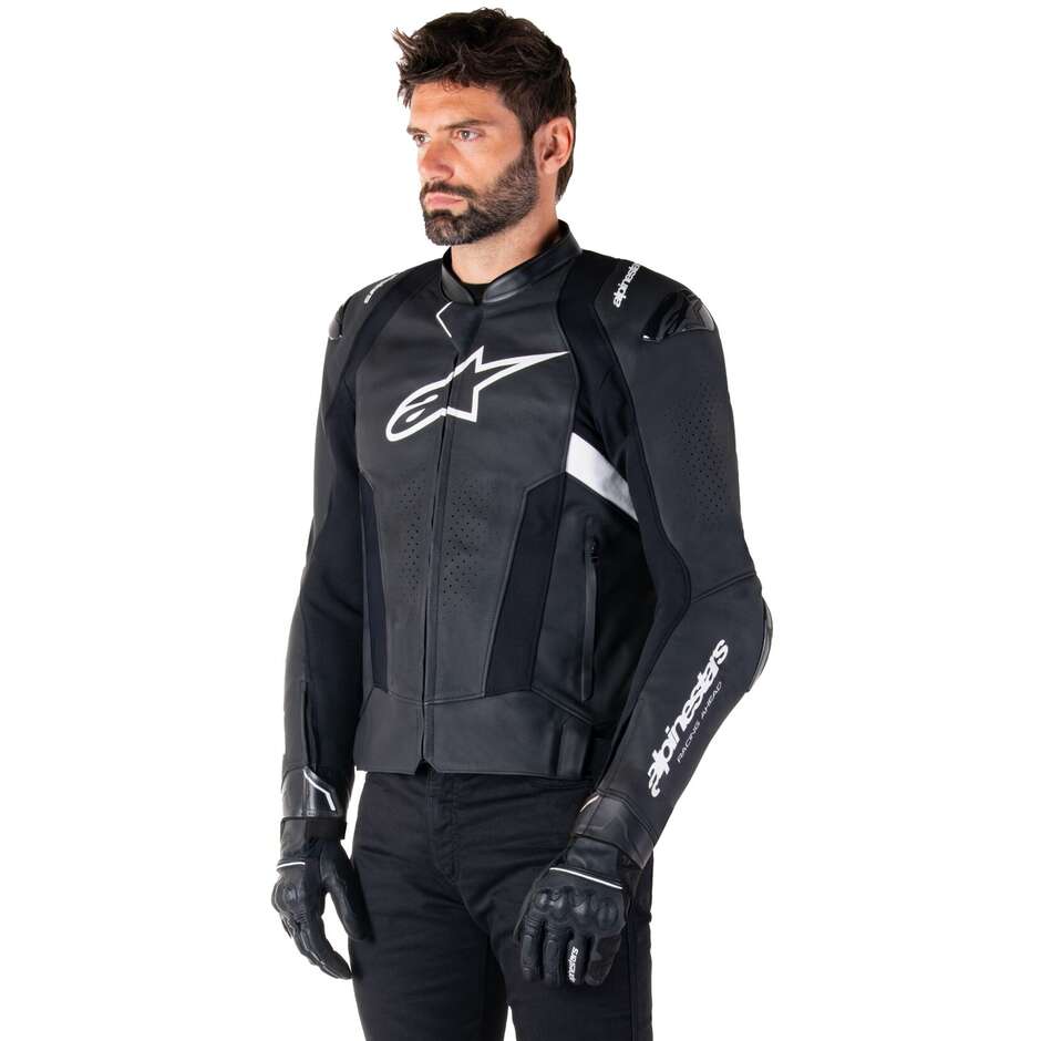 Alpinestars MISSILE V3 Leder-Motorradjacke Schwarz Weiß