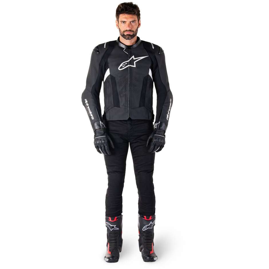 Alpinestars MISSILE V3 Leder-Motorradjacke Schwarz Weiß